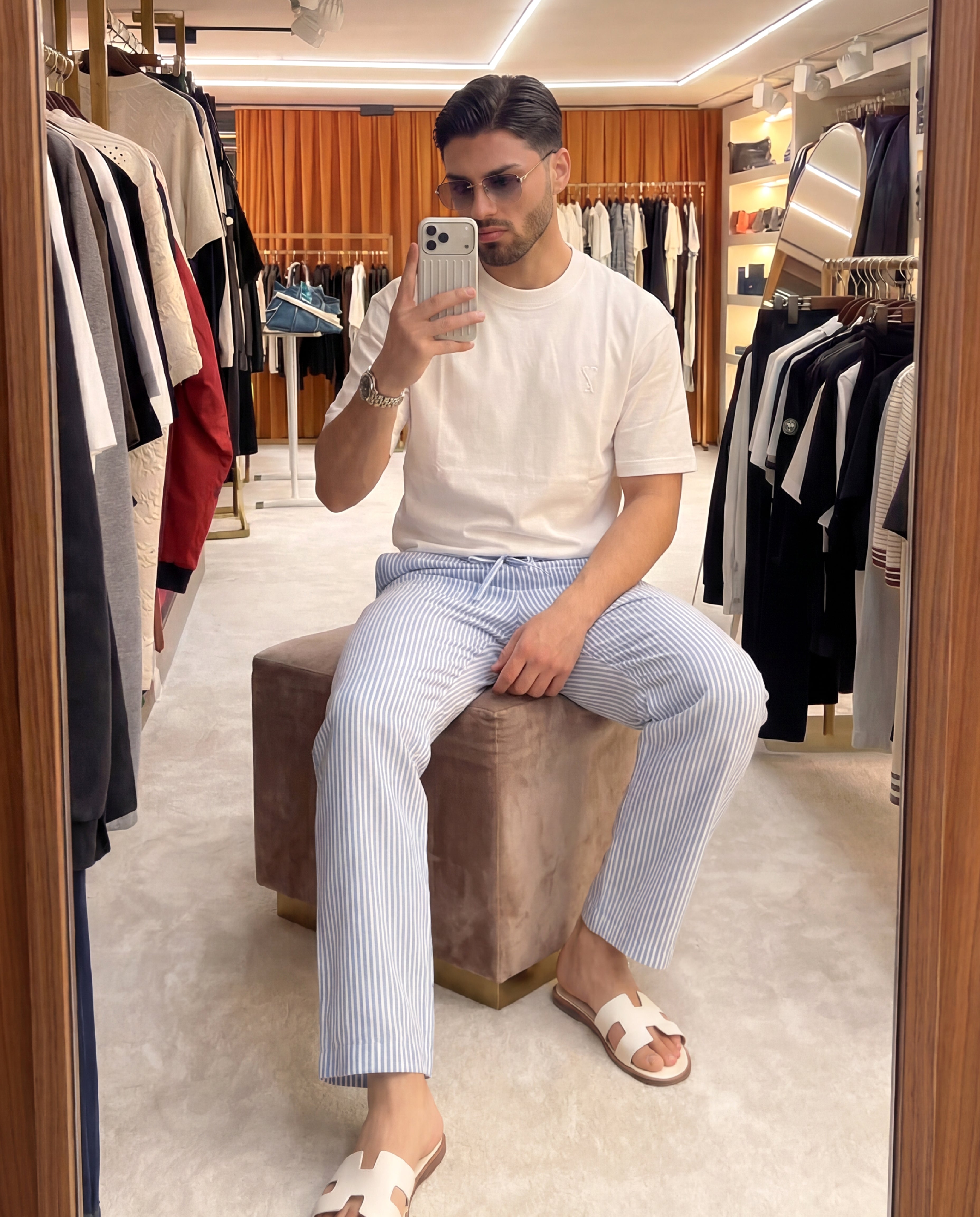 YACHT CLUB LINEN BLUE STRIPED PANTS